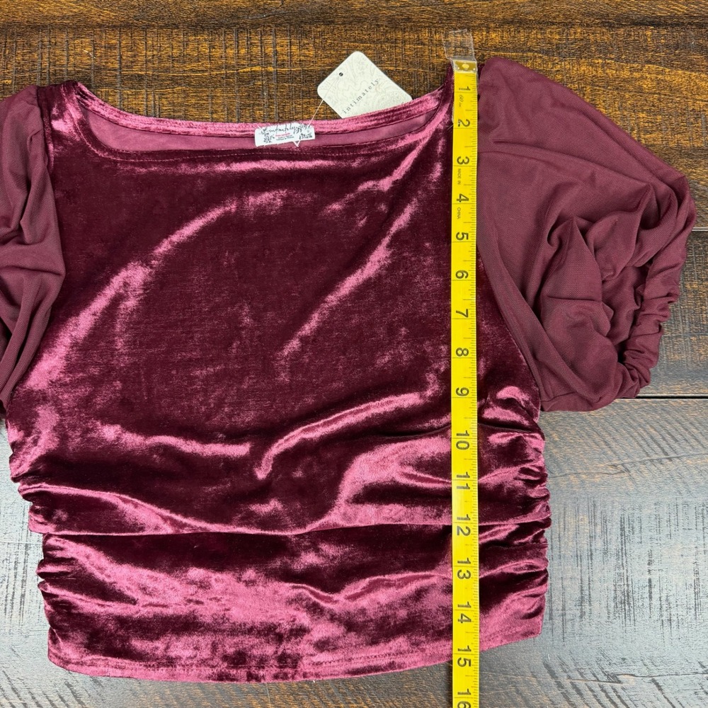 Free People Intimately Duvet Days Velvet Top Dark Red XS Open Back Puff Sleeve - Picture 6 of 12